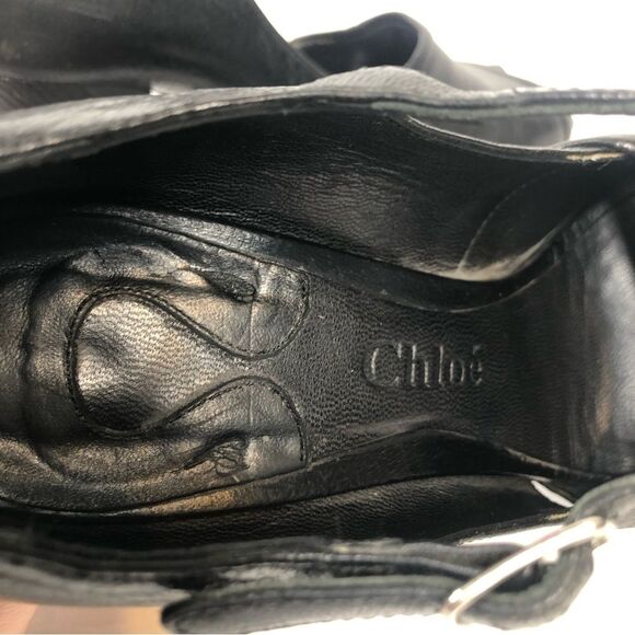 Chloe Black Leather Mary Jane Peep Toe High Heels Pumps Size 37 1/2 - Picture 6 of 9